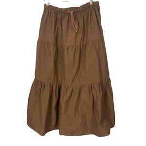 Basic Pleasure Mode Solstice Skirt UK 14 US 10 Large Brown Tiered Taffeta Midi